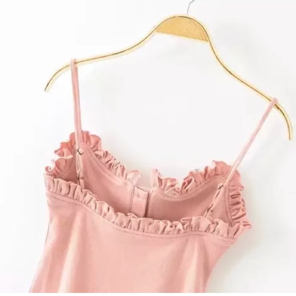 The Cutest Pink Ribbed Button Ruffled Bodysuit - Picture 3 of 6